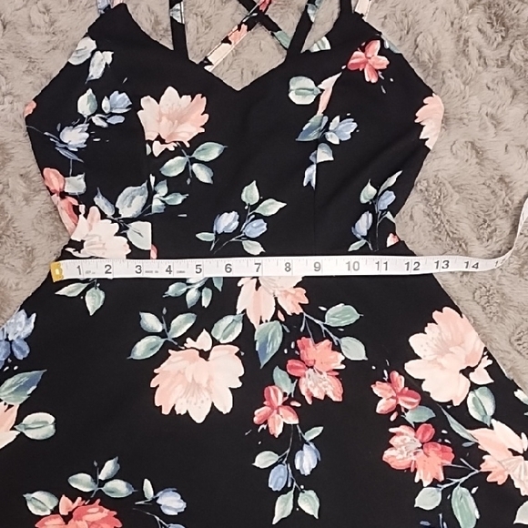 Trixxi Thin Strap Black Dress with Pink and Blue Floral Pattern - Picture 4 of 10